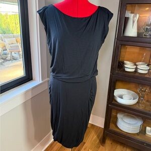 Athleta Black Asymmetrical Ruched Midi Dress MT Wool Blend